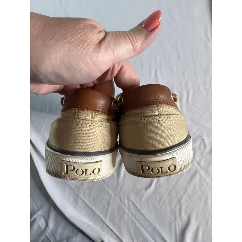 Polo Ralph Lauren Rylander Mens 8D Tan Canvas Leather Boat Shoes Preppy